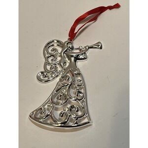 Lenox Sparkle & Scroll‎ Clear Crystal Silver plate Ornaments Angel Christmas